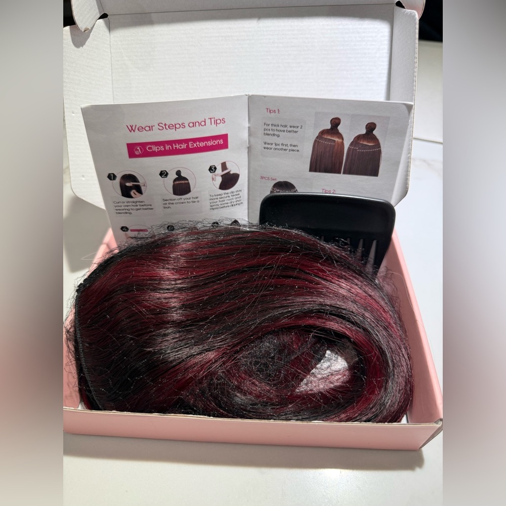 HAIR, 22” Straight Clip-in Extensions, 4 pieces, Burgundy/Black/Wine/Dark Red